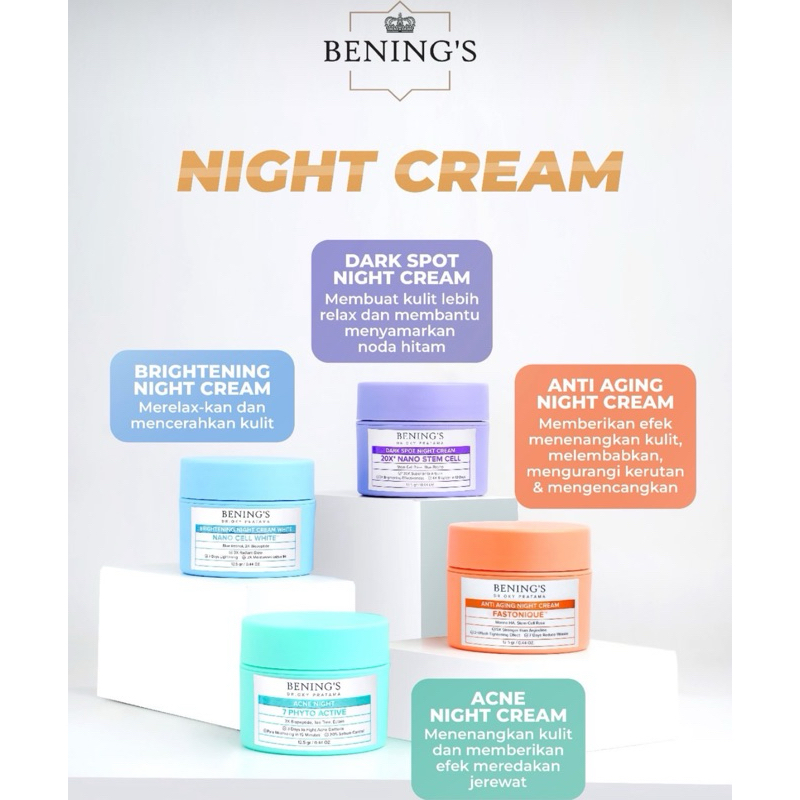 Bening's Night Cream Skincare | Cream Malam,Dark Spot,Brightening,Acne,Anti Aging, Benings Clinic Sk