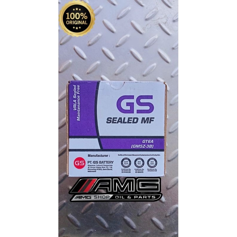 AKI GS ASTRA GT6A(GM5Z-3B) ORIGINAL, untuk motor MIO SMILE,MIO SPORTY, JUPITER MX,VEGA Z/ZR, SUPRA F