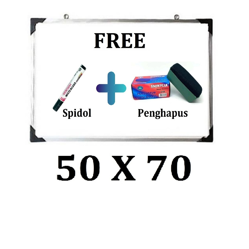 

(FREE SPIDOL DAN PENGHAPUS) Papan Tulis Spidol dan Kapur Whiteboard / Blackboard Ukuran 50X70
