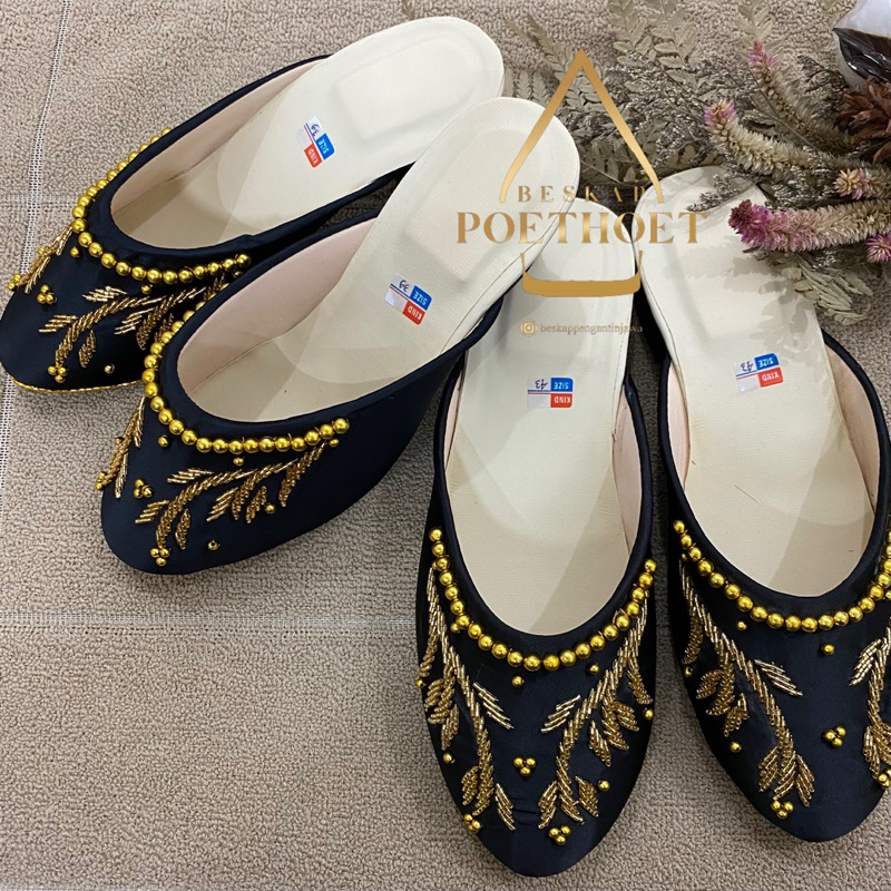 selop pengantin jawa hitam payet emas gold pria dan wanita hak sedang 5cm