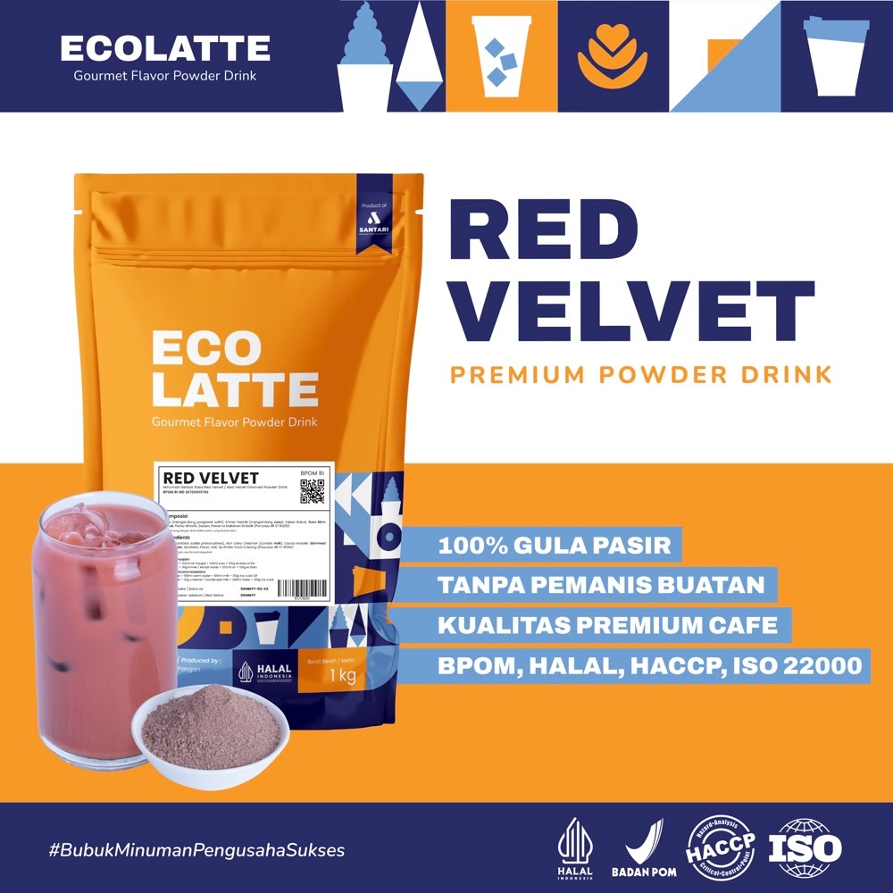 

ECOLATTE RED VELVET BUBUK MINUMAN 1 KG PREMIUM Powder Drink Enak HALAL BPOM UMKM