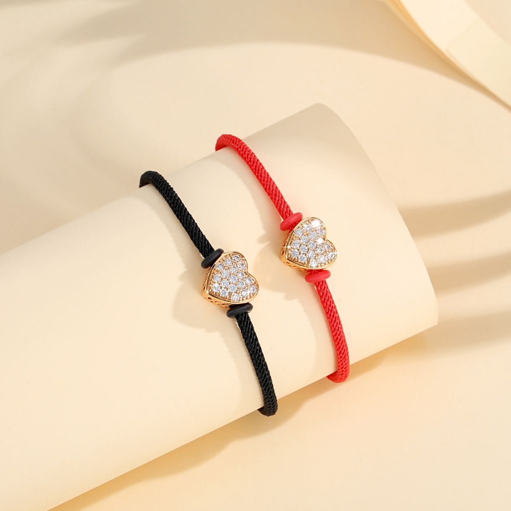 LM697 【COD】 Gelang Wanita Gelang Tali Hitam Merah Kristal Dewasa Lapis Emas Titanium Anti Karat Anti