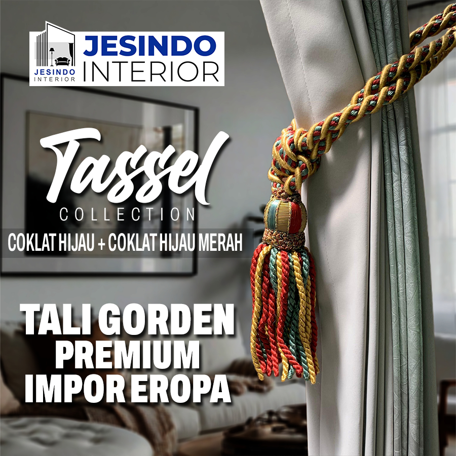 Tali Ikatan Gorden Gordyn Tassel Mewah Import Eropa Warna COKLAT HIJAU + COKLAT HIJAU MERAH