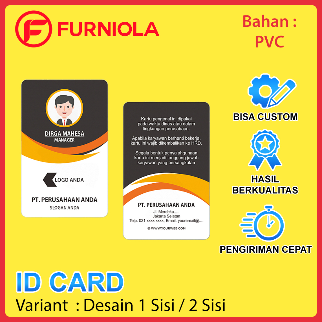 

Cetak ID Card PVC Custom Desain / Print Kartu Tanda Pengenal Identitas Akses Karyawan Perusahaan Pelajar Anggota Member Name Card Tag Murah Premium