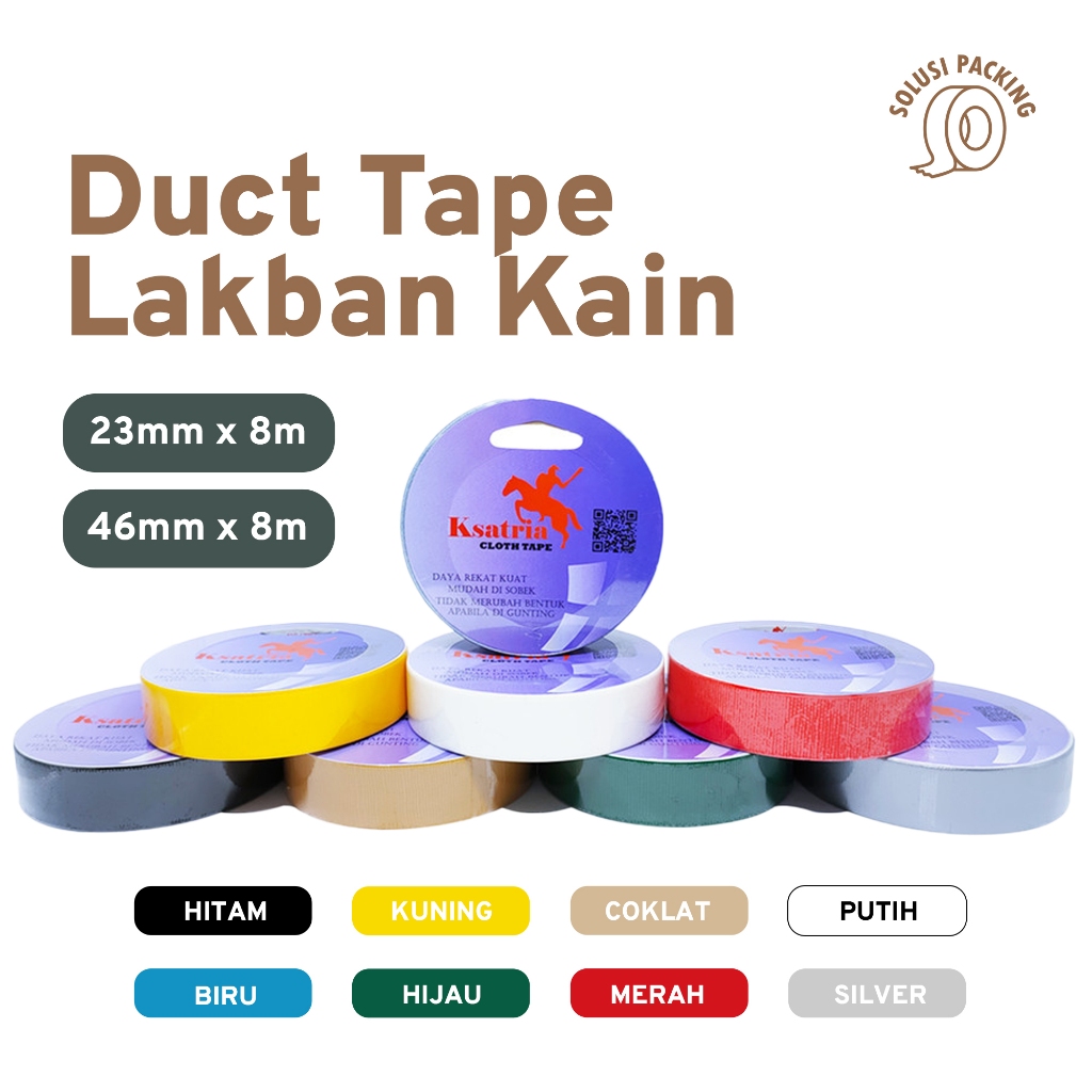 

Lakban Kain Warna Cloth Tape Duct Tape Ksatria 23mm | Solusi Packing
