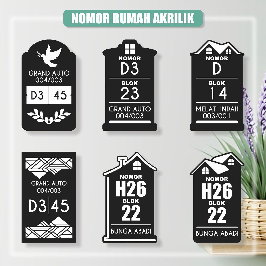 

NOMER RUMAH NOMOR RUMAH AKRILIK CUSTOM TYPE POTRAIT - C / UKURAAN 25CM X 15CM / LASER CUTTING