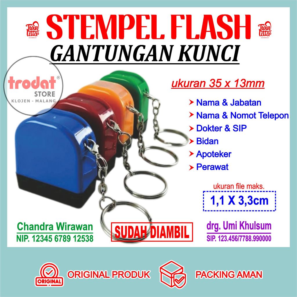 

STEMPEL NAMA DOKTER, BIDAN, JABATAN, FLASH WARNA GANTUNGAN