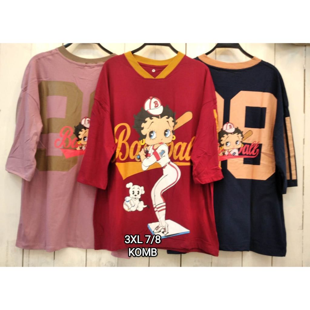 Elizabethgrosir1 BKK Kaos Oblong Unisex Oversize 3XL Lengan 7/8 Grosir 61 Kaos Katun combed adem Baj