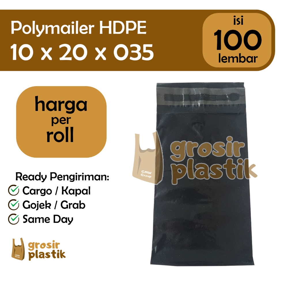 

M130 Kantong Plastik Packing Online Polymailer uk 10x20x035 isi 100 lembar Hitam Doff HDPE - Grosir Kantong Plastik