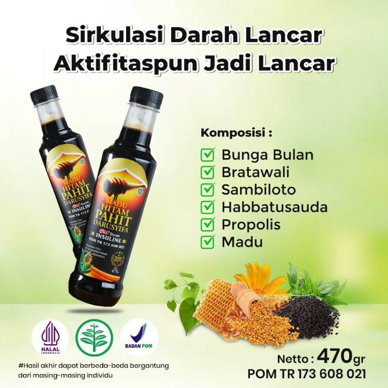 

Madu hitam pahit daun insulin Darusyifa 470gr