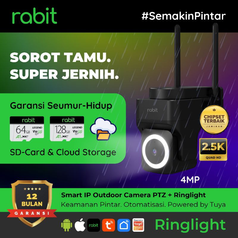 RABIT Smart IP Camera / CCTV Outdoor Camera PTZ WIFI - RINGLIGHT Garansi 1 Tahun