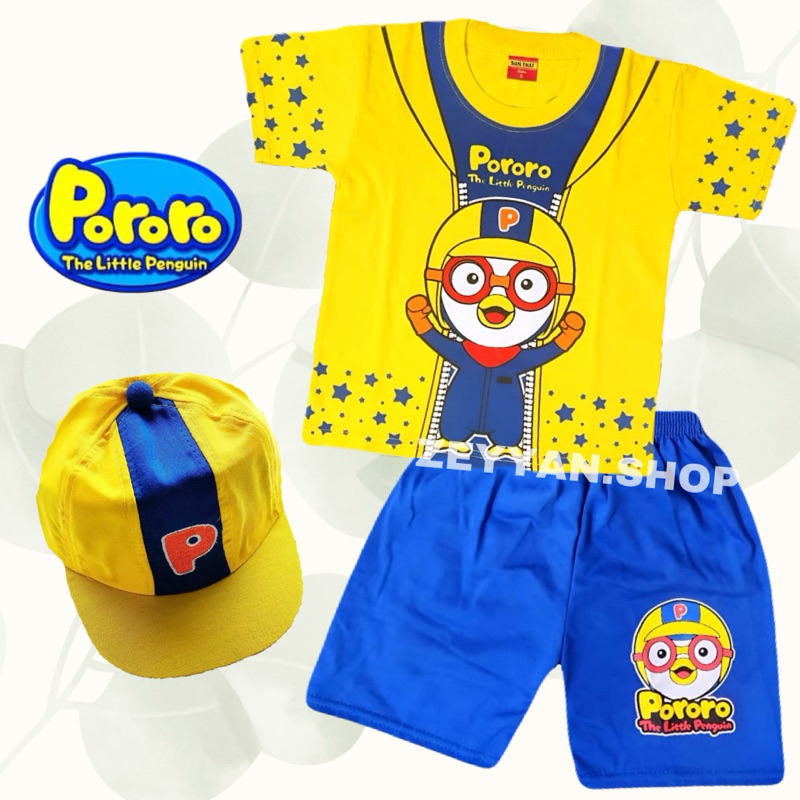 BAJU ANAK PORORO ANAK COWOK CEWEK ADA TOPI UNTUK UMUR 1-10 TAHUN