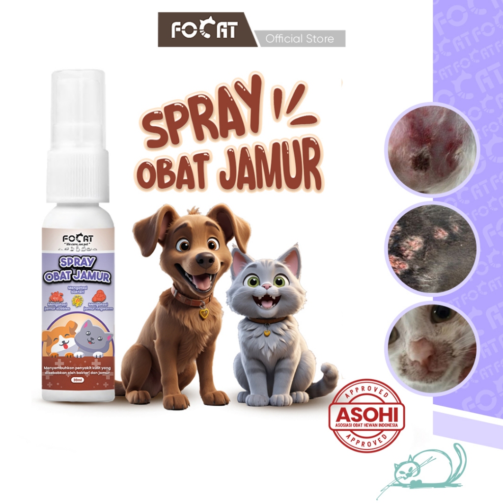 [ASOHI CERTIFIED] FOCAT Spray Obat Jamur Kucing Anjing 30ML N39 Obat Anti Jamur Kudis Koreng Gatal
