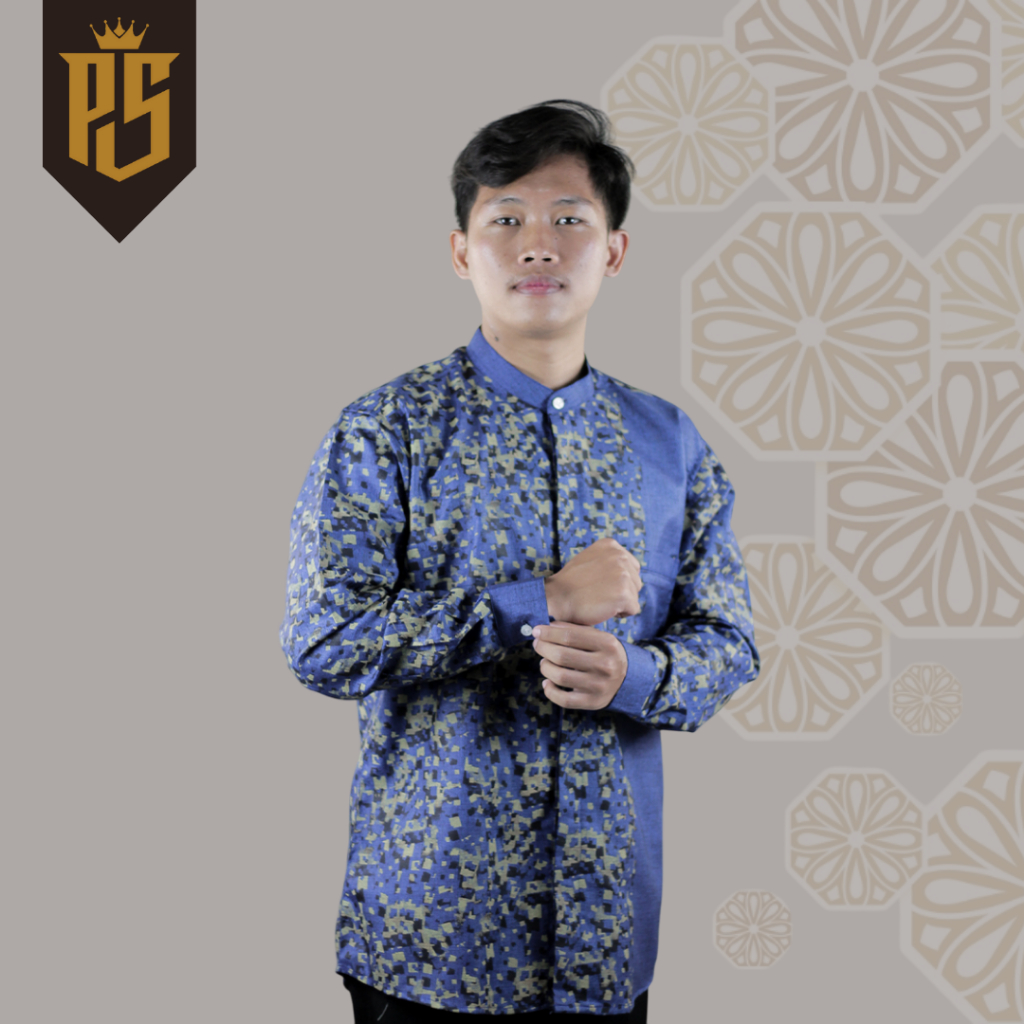 President And Son Baju Koko Pria Dewasa Muslim Lengan Panjang Manset Premium Abstrak