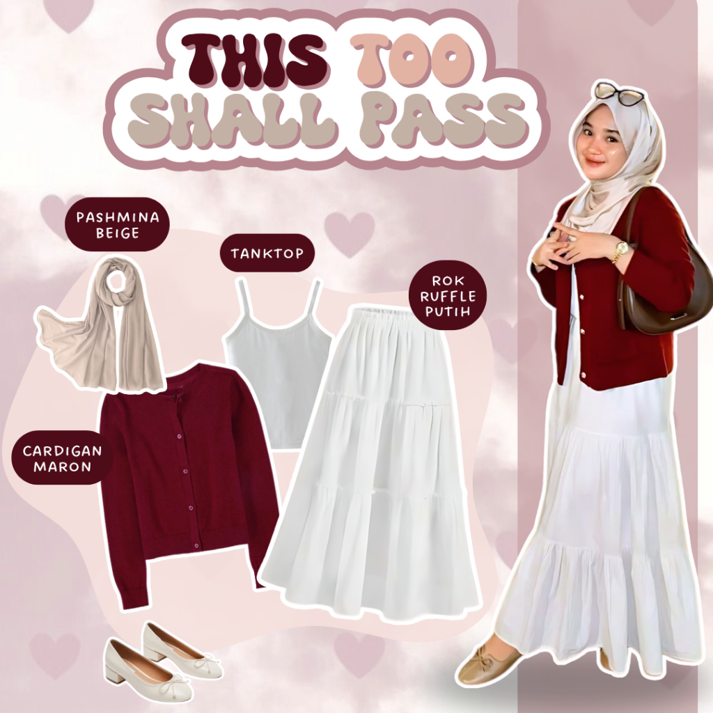 One Set Hijab Korean Style (Pashmina, Tanktop, Cardigan Rajut, Rok Ruffle) OOTD Kekinian - ES66