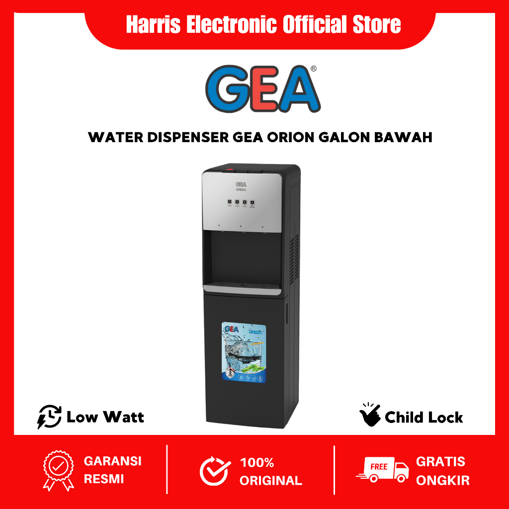 Dispenser Galon Bawah GEA ORION Kompresor Panas, Dingin dan Normal