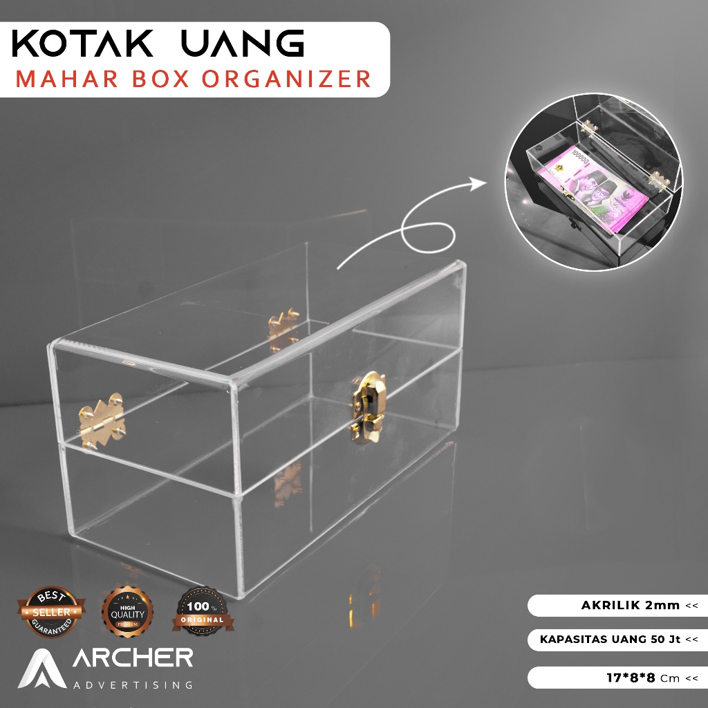 KOTAK UANG MAHAR BOX ORGANIZER ENGSEL AKRILIK