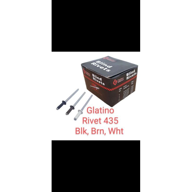 1Kotak GLATINO Paku RIVET WARNA 435 / Paku Riveter ripet ALUMUNIUM WARNA Hitam Putih Coklat