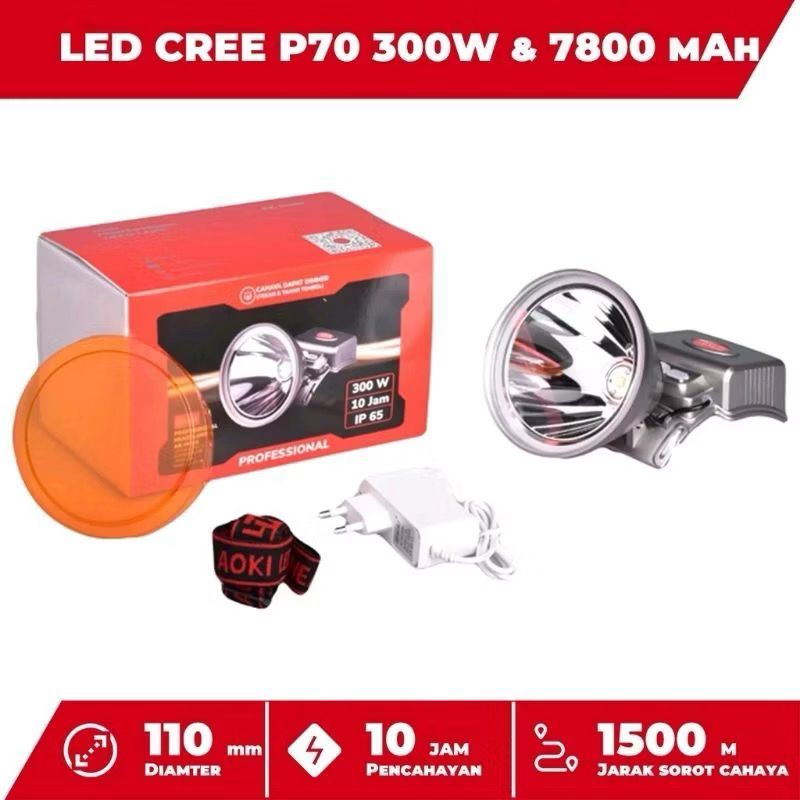 JANGAN LEWATKAN PROMO Senter Kepala Jumbo Super Terang AOKI AK-H300 300 Watt Baterai 7800mAh Tahan H