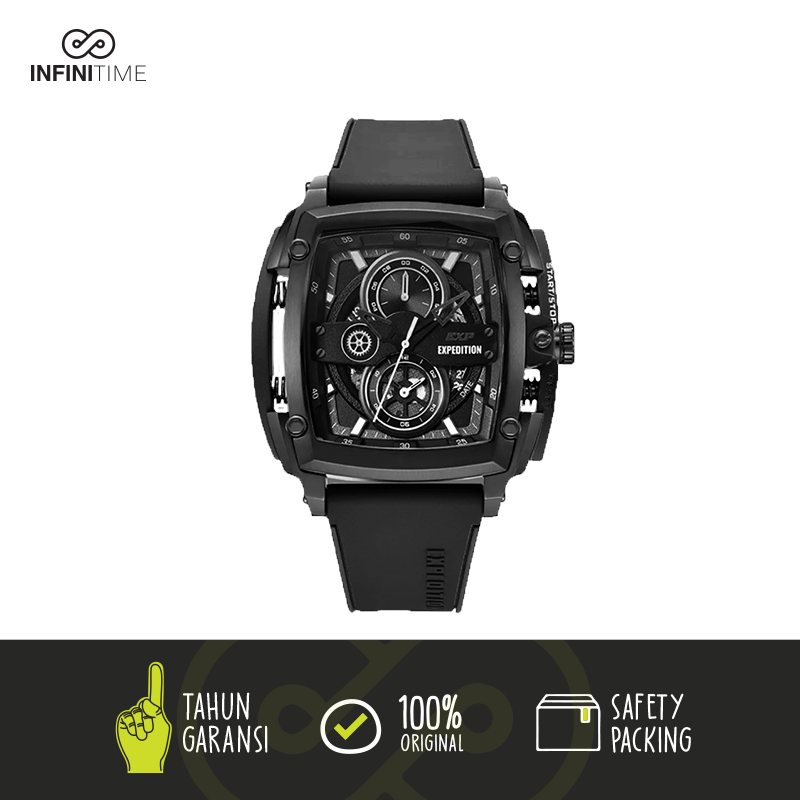 Jam Tangan Expedition E3008 EXP 3008 E 3008 Black Dial White Pria Rubber