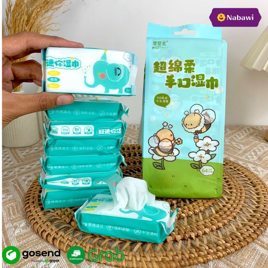 Tissue Basah Mini Satuan Isi 8 Pcs Tisu Basah Kemasan Kecil Motif Tisu Basah Travel Mini Praktis