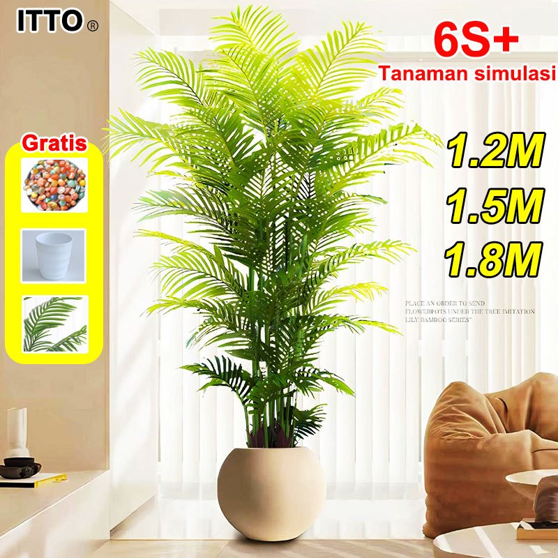 Tanaman Hias Artificial Palem Kuning Monstera Plastik Pohon Artificial Daun Palem Plastik dan Pot Da