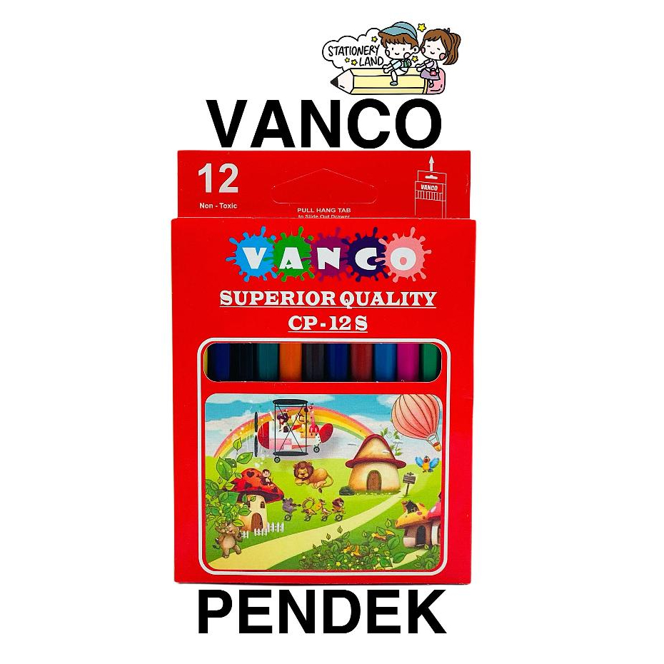 

( StaLand ) Pensil Warna / Pensil Gambar / Color Pencil VANCO 12 WARNA PENDEK Bagus Murah