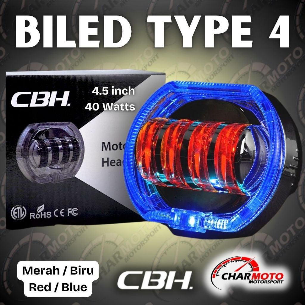 Lampu BiLed 4,5 inch Tembak CBH Original Motor Mobil Lampu Depan Laser Cut Off Tipe 4 Mata - Type 4