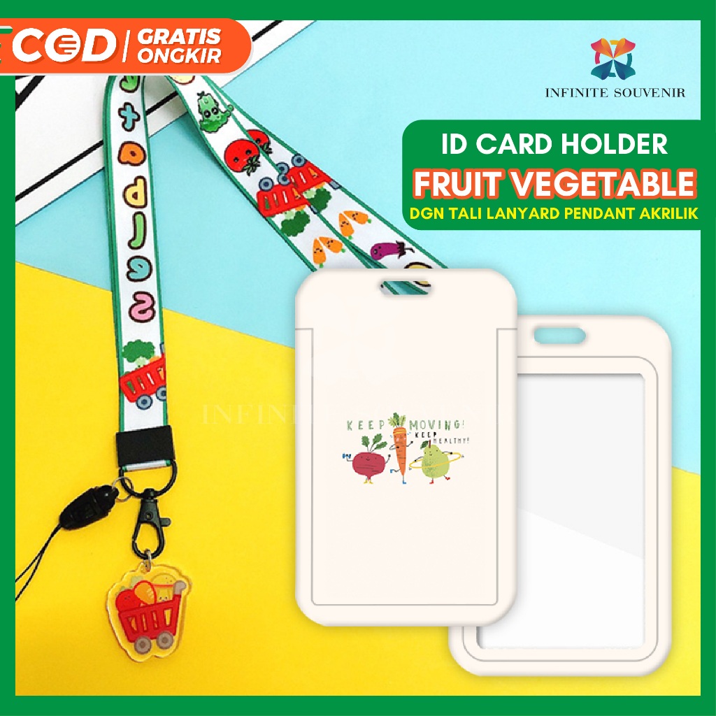 

[N003] Selbate / Name Tag ID Card Holder Motif Fruit / Vegetable / Buah / Sayur dengan Tali Lanyard Pendant Akrilik