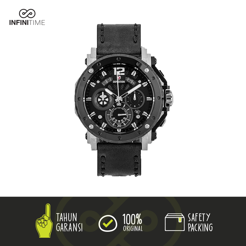 Jam Tangan Expedition E6402 E 6402 Silver Black Pria Leather