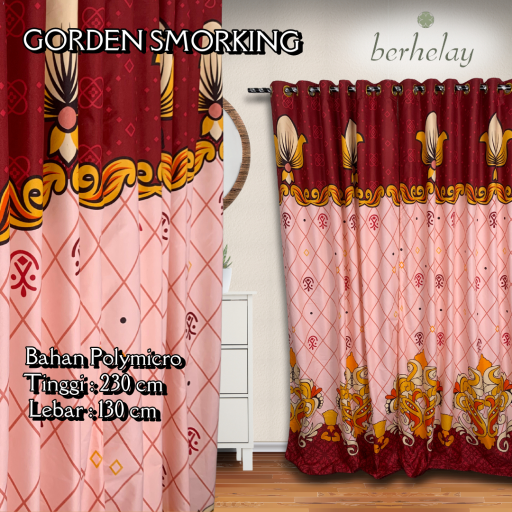 Gorden Smokring Polymicro Pintu Atau Jendela Motif Sultan Raina Merah Maroon