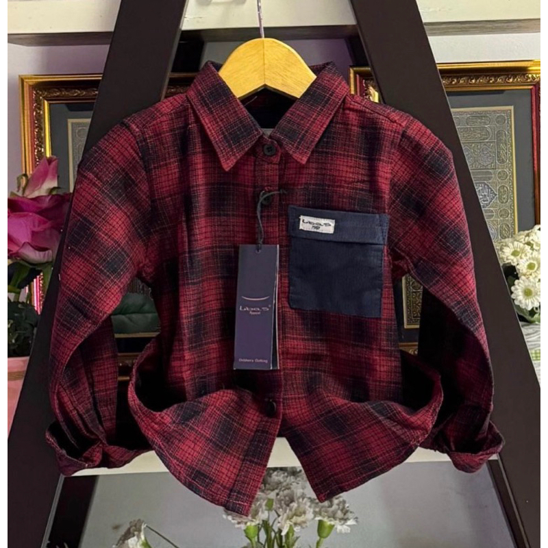 BEST SELLER COD KEMEJA ANAK LAKI-LAKI 6 BULAN-12 TAHUN FLANEL/PLANEL KOTAK MERAH LENGAN PANJANG PREM