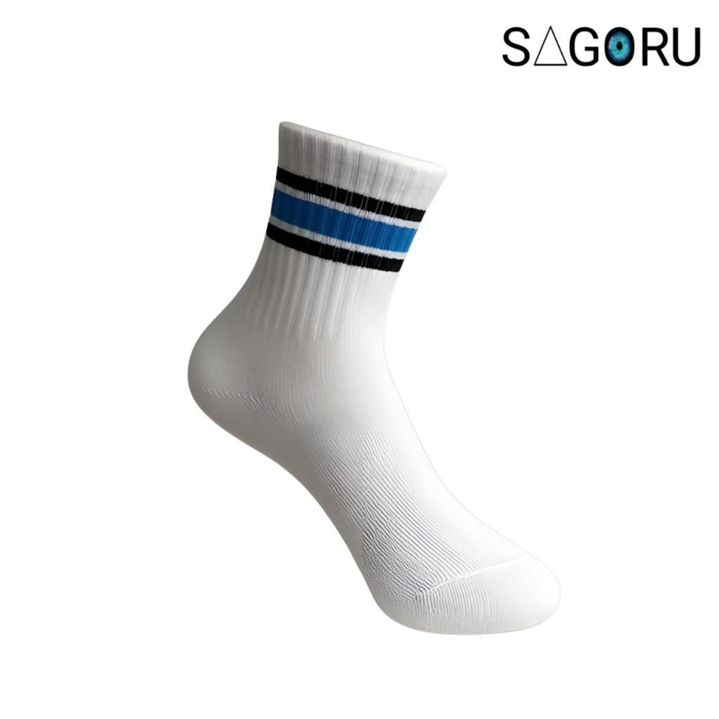 3 Pasang Sagoru Kaos Kaki Pendek Stripe 3 Hitam Biru Hitam Warna Putih All Size