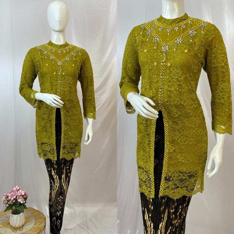 Set Kebaya Jumbo 3XL XXXL Ld 120 Kebaya Brukat Modern Isyana Payet Model Hijab Baju Wisuda Dan Konda