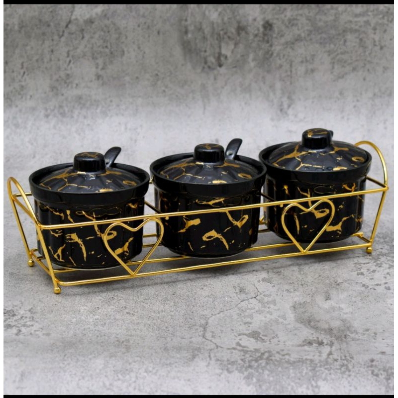 Tempat Bumbu Keramik Rak Set Porselain Marble Fiorenza 812Q
