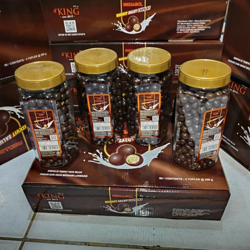 

D'king coklat bonibol Megabol Biskuit salut cokelat 1 Dus isi 4 toples