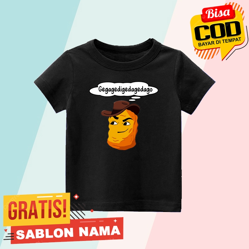 Baju Kaos Anak Chiken Nugget Meme Gebego / Kaos Anak Laki Laki & Perempuan Custom Nama Chiken Nugget