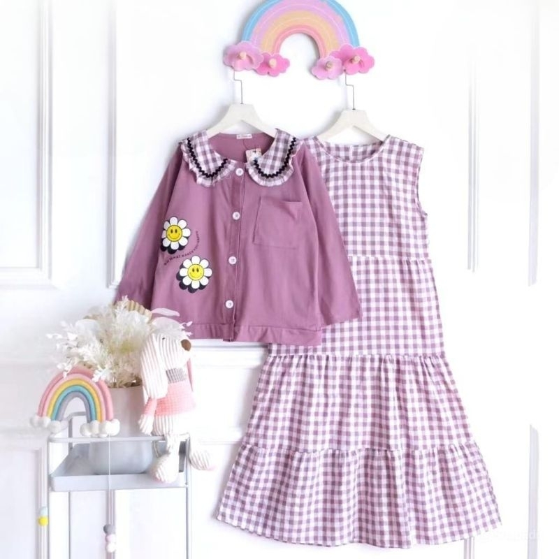 Dress Anak FLOWERS KATUN KOTAK MIX CRINKLE AIRFLOW / Gamis anak usia 3-12tahun Crinkle Airflow Mix K