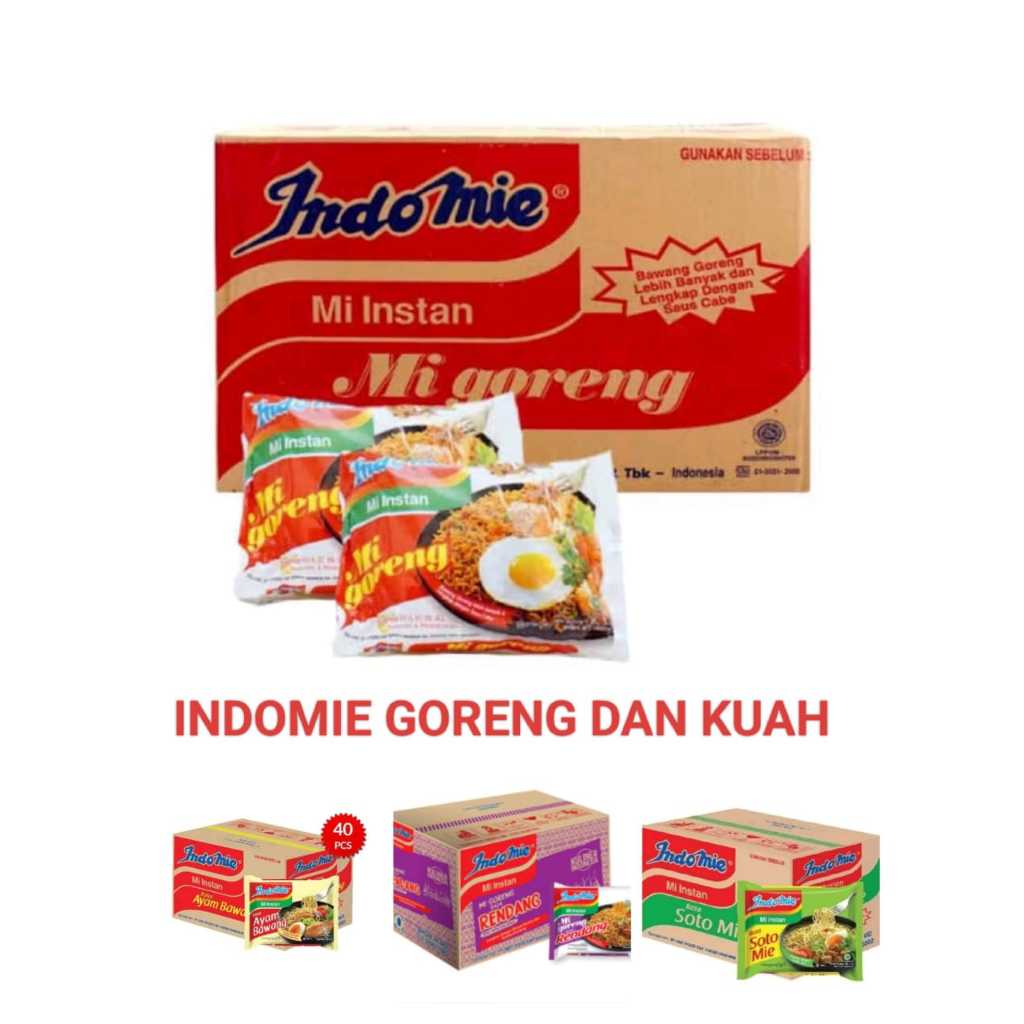 

INDOMIE Mie Goreng Dan Kuah Rendang, Soto Mie, Ayam Bawang Per Dus 40pcs Bisa Mix