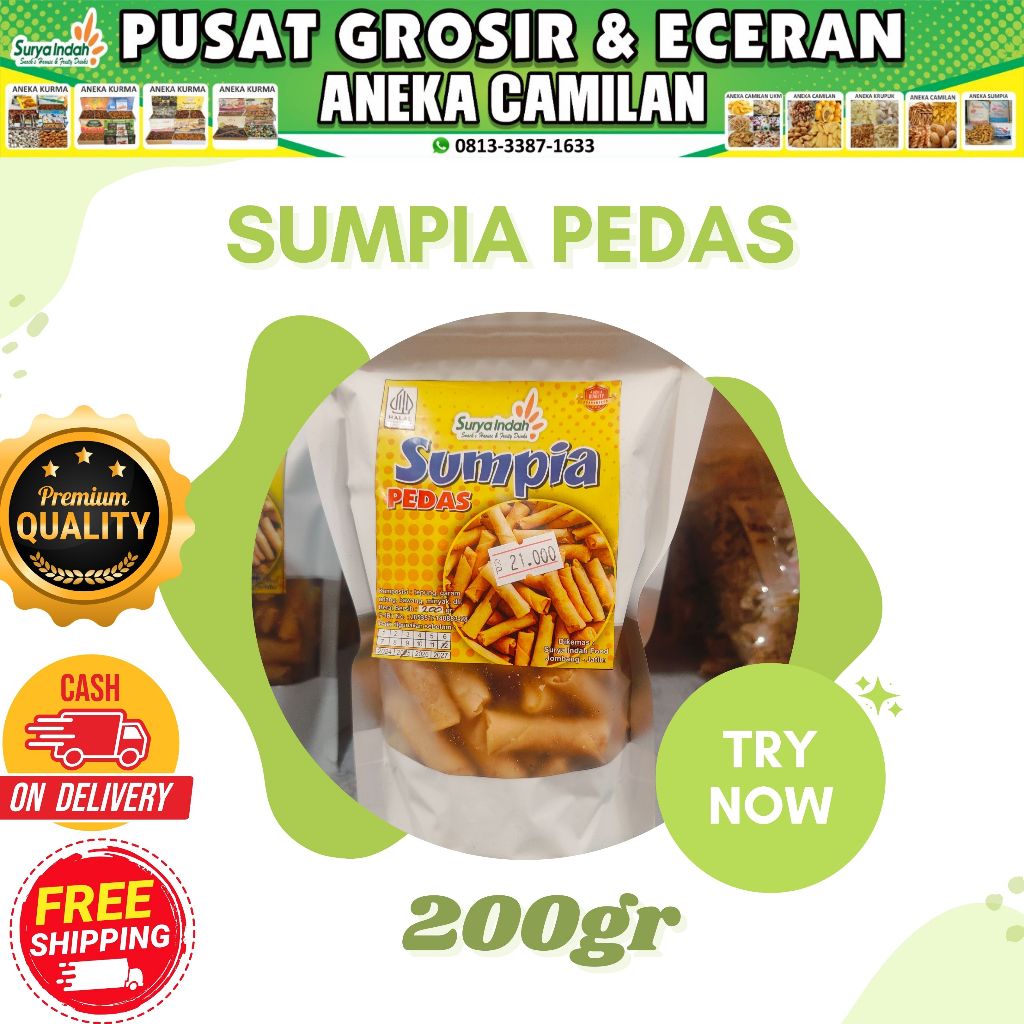 

Sumpia pedas packing 200gr kwalitas premium dijamin Enak renyah Surya Indah Jombang