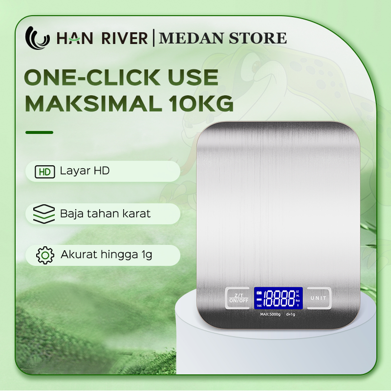 TERLARIS Pengiriman Dari MedanHAN RIVER Timbangan Digital Dapur 5kg Berbahan Stainless Steel LCD
