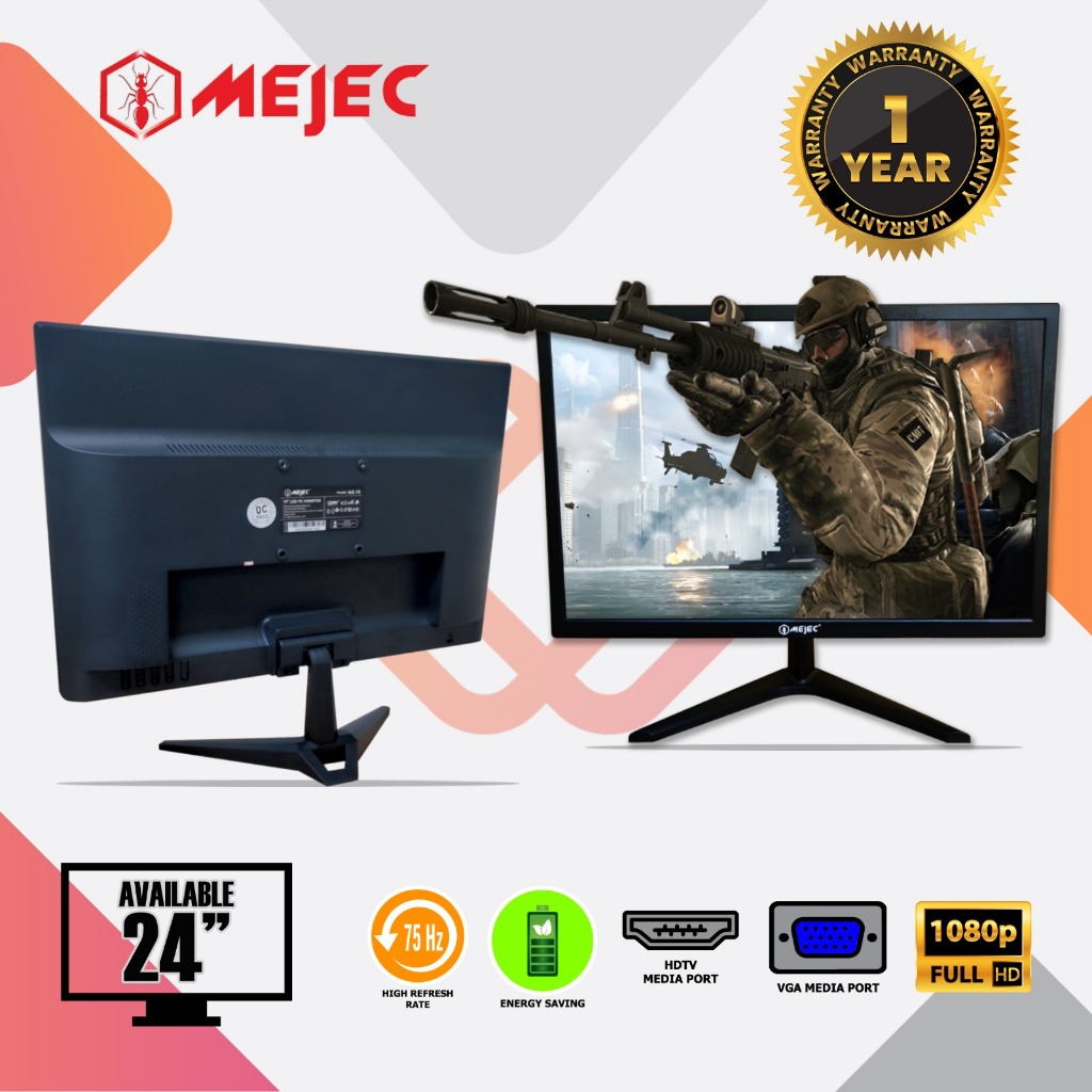 Led Monitor 24 inch Full HD HDMI & VGA Input Flat Bezel Tipis - Mejec