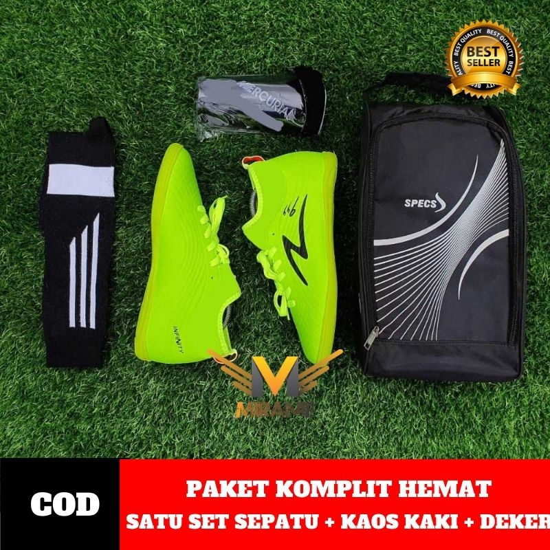 PAKET KOMPLIT SEPATU FUTSAL SPECS ACCELERATOR XTD ELITE ULTIMATE BARICADA SATU SET DENGAN TAS KAOS K