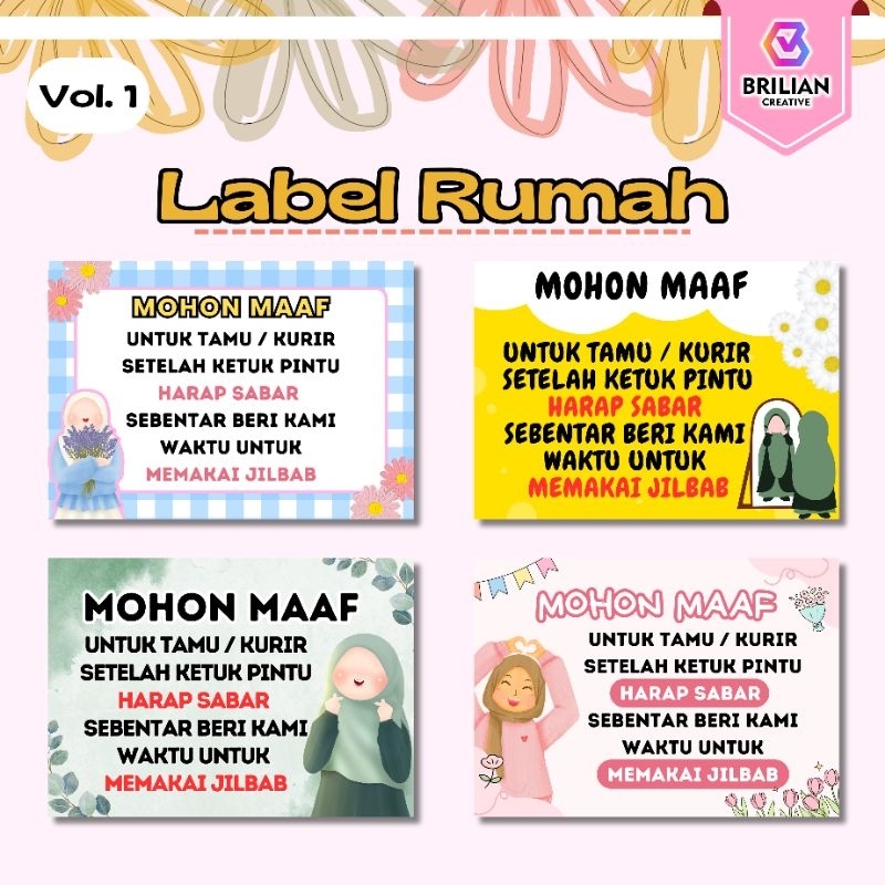 STIKER RUMAH | STIKER KURIR | STIKER MUSLIMAH | STIKER TAMU | STIKER BEL | Stiker CCTV PLUS LAMINASI