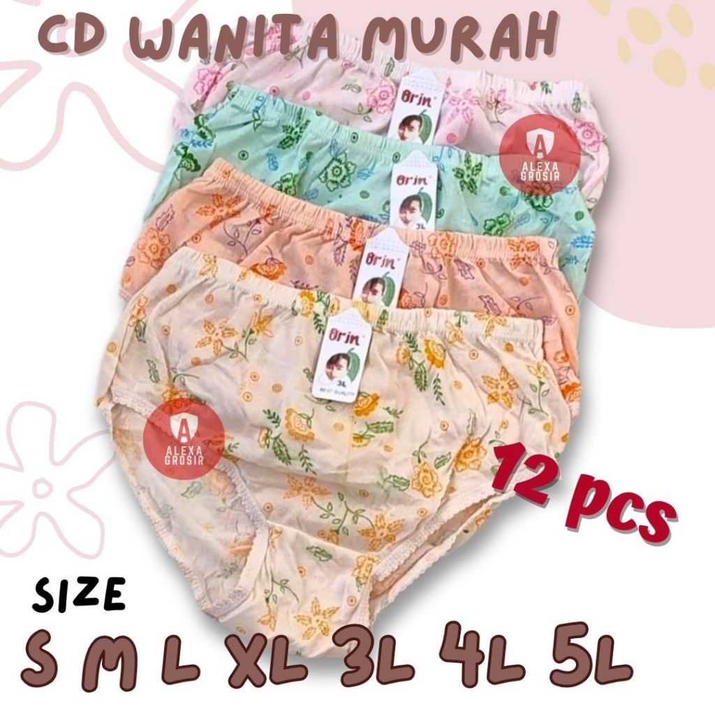 (M L XL 3L 4L 5L) LUSINAN 12 PCS CELANA DALAM WANITA MURAH / CD WANITA 1 LUSIN CD WANITA LUSINAN ORI