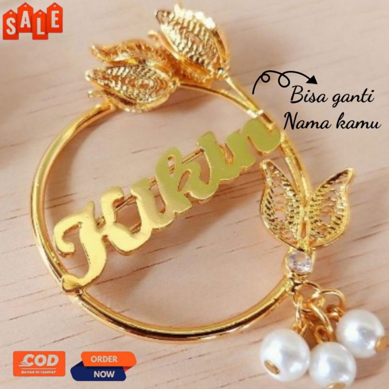 Bros bulat tulip costum nama( Beli 1 gratis 1 Cincin)