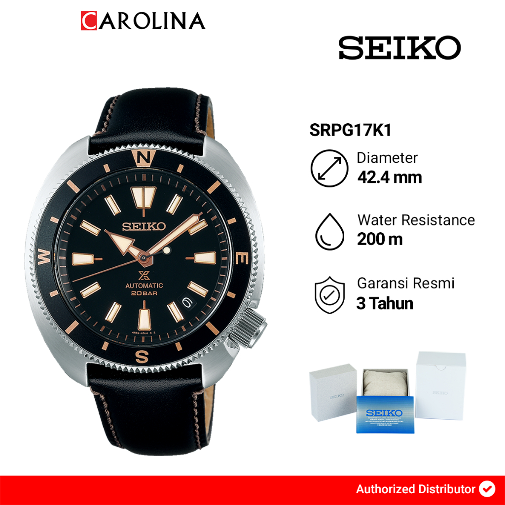 Jam Tangan Pria Seiko Prospex SRPG17K1 Tortoise Land Automatic Black Dial Black Leather Strap