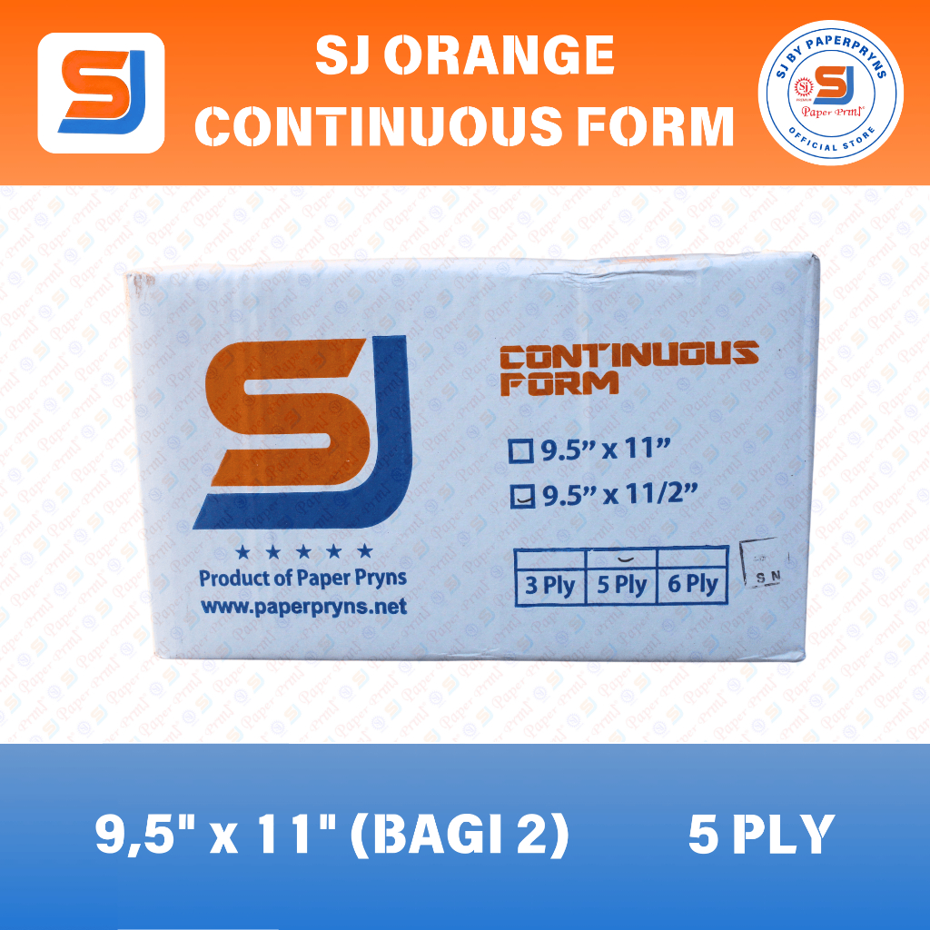 

SJ ORANGE Continuous Form 9,5" × 11/2" (BAGI 2) - 5 PLY - NCR Sheets