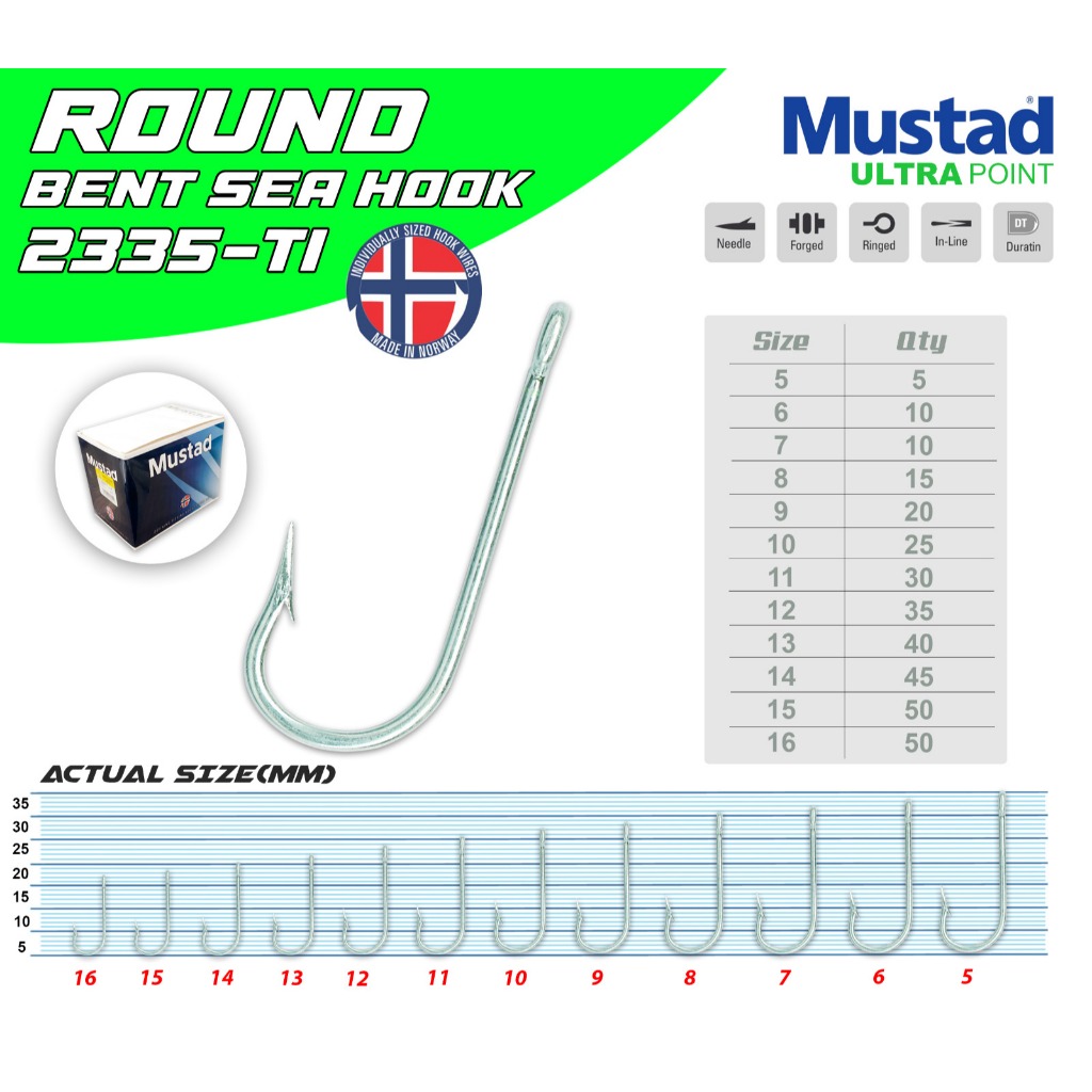 MUSTAD Kail Pancing Kotak ROUND BENT SEA HOOK 2335-TI UltraPoint Technology Extra Strong Kail Kotaka