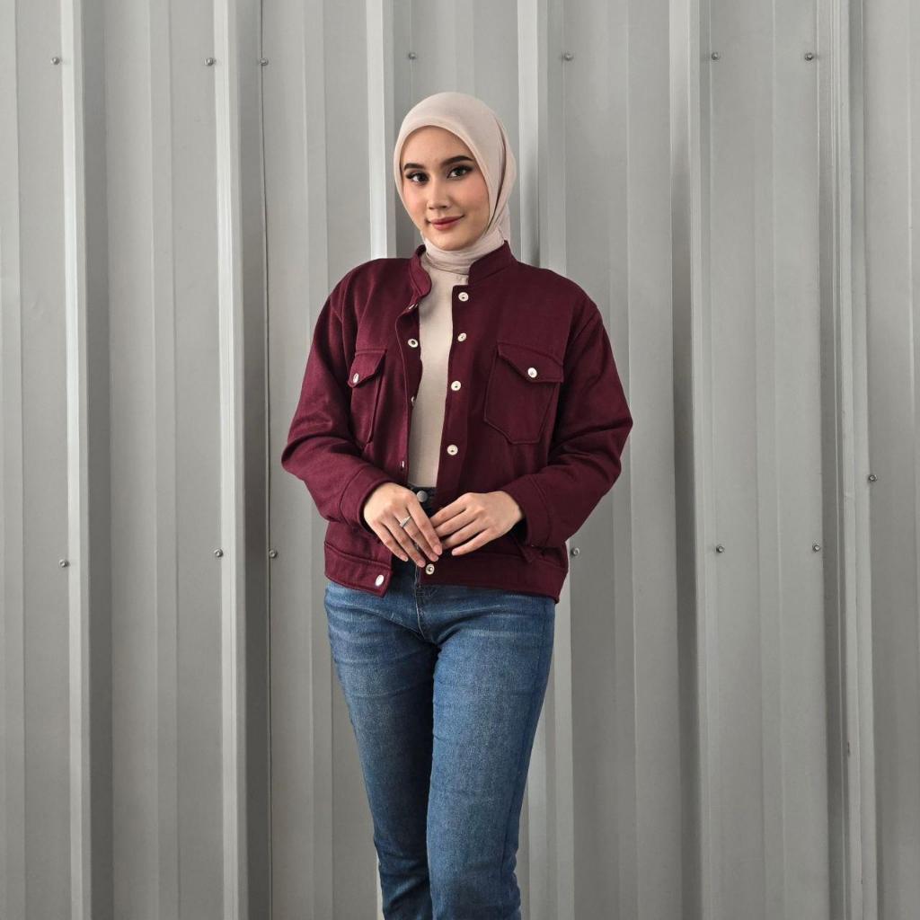 JACKET CEWEK - SCARLET JACKET BUTTON  - BAHAN FLECE TEBAL